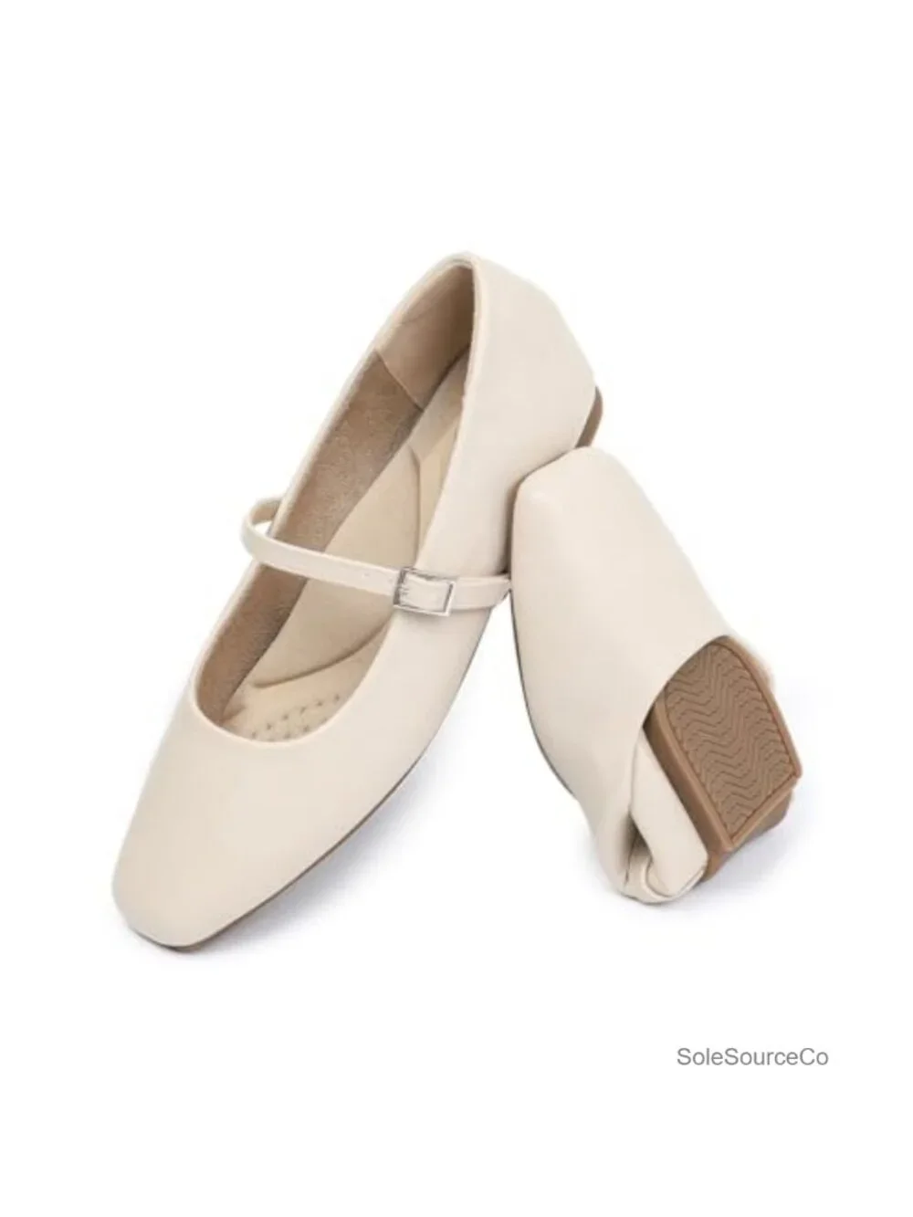 Women Square Toe Mary Jane Flats Adjustable Strap Faux Leather Dress Ballet